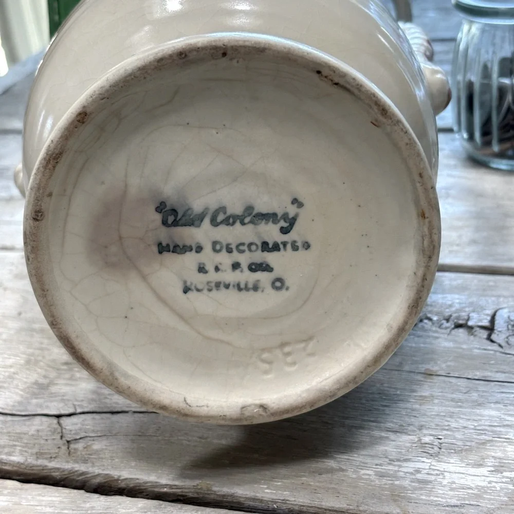 Antique Roseville Pottery Vase. 8.5” Old Colony. Vintage 1940s. Floral EUC